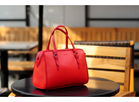 MAYA Duffle bag - In Natural Milled Leather - Orange Red