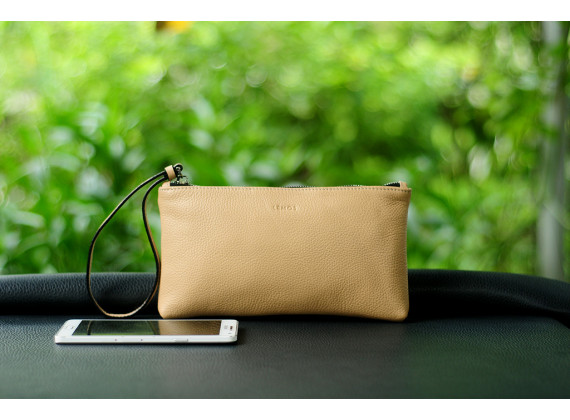 MABEL Clutch - Clutch cầm tay khóa kéo nữ bằng da thật màu Be - FQ19-26