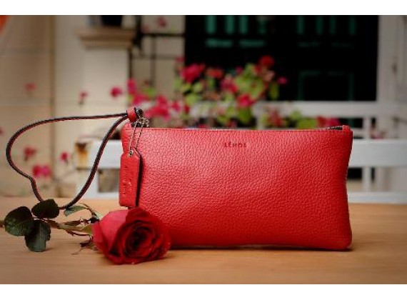 MABEL Clutch - Clutch cầm tay khóa kéo nữ bằng da thật màu Đỏ tươi- FQ19-35