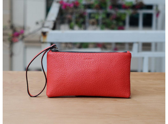 MABEL Clutch - Clutch cầm tay khóa kéo nữ bằng da thật màu Đỏ cam- FQ19-41