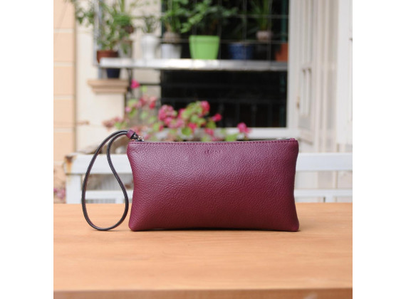 MABEL Clutch - Clutch cầm tay khóa kéo nữ bằng da thật màu Tím đỏ- FQ19-92