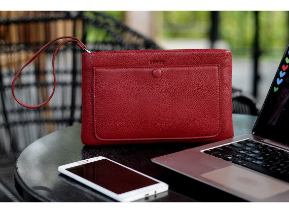 Clutch Plus - In Natural Milled Leather - Red- GR66-34