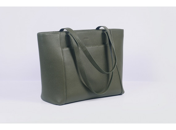 FAR-FLU Tote  - In Natural Milled Leather  - Blue Oliu- 	GP01-61