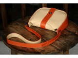 SASSY Crossbody - In Natural Milled Leather - Beige vs Orange-GO82-2644