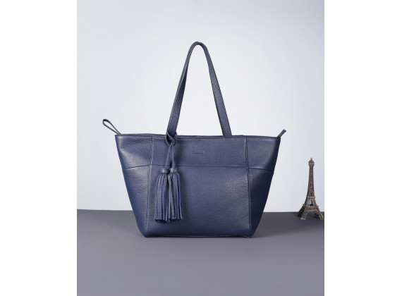 DEA TOTE - In Natural Milled Leather - Navy Blue